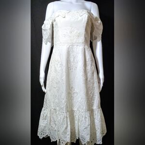 Marchesa Notte Off The Shoulder Eyelet Dress